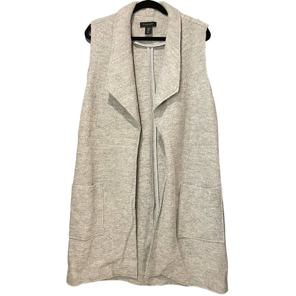 Tahari Womens Wool Sweater Vest Size M Gray Viscose Tunic Length Duster - Picture 3 of 9